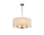 Banyan 3 Light Multi Arm Pendant, With 1.5m Chain, E14 Satin Nickel With 50cm x 22cm Faux Silk Shade, Ivory Pearl/White Laminate