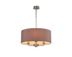 Banyan 3 Light Multi Arm Pendant, With 1.5m Chain, E14 Satin Nickel With 50cm x 22cm Dual Faux Silk Shade, Taupe/Halo Gold