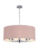 Banyan 5 Light Multi Arm Pendant, With 1.5m Chain, E14 Polished Chrome With 60cm x 22cm Dual Faux Silk Shade, Taupe/Halo Gold
