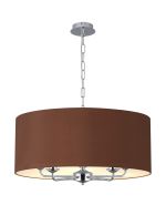 Banyan 5 Light Multi Arm Pendant, With 1.5m Chain, E14 Polished Chrome With 60cm x 22cm Dual Faux Silk Shade, Raw Cocoa/Grecian Bronze