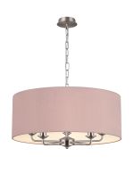 Banyan 5 Light Multi Arm Pendant, With 1.5m Chain, E14 Satin Nickel With 60cm x 22cm Dual Faux Silk Shade, Taupe/Halo Gold