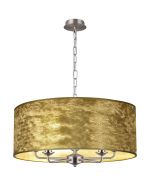 Banyan 5 Light Multi Arm Pendant, With 1.5m Chain, E14 Satin Nickel With 60cm x 22cm Gold Leaf With White Lining Shade