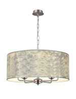 Banyan 5 Light Multi Arm Pendant, With 1.5m Chain, E14 Satin Nickel With 60cm x 22cm Silver Leaf With White Lining Shade
