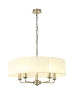 Banyan 5 Light Multi Arm Pendant With 60cm x 15cm Organza Shade Antique Brass/Cream