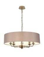 Banyan 5 Light Multi Arm Pendant With 60cm x 15cm Faux Silk Fabric Shade Champagne Gold/Grey