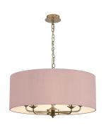 Banyan 5 Light Multi Arm Pendant With 60cm x 22cm Dual Faux Silk Fabric Shade Champagne Gold/Raw Cocoa