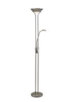 Brazier 2 Light Floor Lamp With USB 2.1 mAh Socket, 20+5W LED, 3000K Touch Dimmer, 2300lm, Satin Nickel, 3yrs Warranty