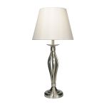 Bybliss 1 Light E27 Satin Chrome Table Lamp With Open Metalwork With Inline Switch C/W Cream Shade