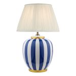Circus 1 Light E27 Blue & White Ceramic Table Lamp With Inline Switch C/W Ulyana Ivory Faux Silk Pleated 35cm Shade