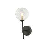 Cohen 1 Light G9 Matt Black Wall Light With Pull Switch C/W Clear Twisted Style Closed Glass Shade
