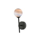 Cohen 1 Light G9 Matt Black Wall Light With Pull Switch C/W Planet Style Glass Shade