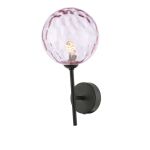 Cohen 1 Light G9 Matt Black Wall Light With Pull Switch C/W Pink Dimpled Glass Shade