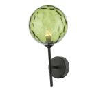 Cohen 1 Light G9 Matt Black Wall Light With Pull Switch C/W Green Dimpled Glass Shade