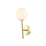 Cohen 1 Light G9 Polished Gold Wall Light With Pull Switch C/W Opal Glass Shade