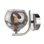 Cradle 1 Light G9 Polished Chrome Wall Light With Pull Switch C/W Smoked Organic Glass Shade