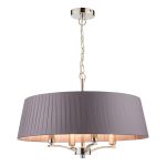 Cristin 4 Light E14 Polished Nickel Adjustable Pendant With Grey Faux Silk Ribbon Shade