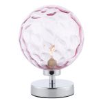 Esben 1 Light G9 Touch Table Lamp Polished Chrome C/W Pink Dimpled Glass Shade