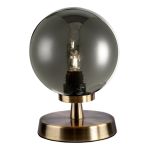 Esben 1 Light Touch Table Lamp Antique Brass C/W Smoked Glass Shade