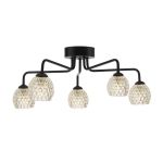 Feya 5 Light G9 Black Semi Flush Ceiling Light C/W Clear Dimpled Open Style Glass Shade