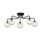 Feya 5 Light G9 Black Semi Flush Ceiling Light C/W Clear Closed Ribbed Glass Shade