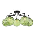 Feya 5 Light G9 Black Semi Flush Ceiling Light C/W Green Dimpled Glass Shades