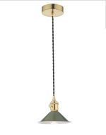 Hadano 1 Light E14 Natural Brass Adjustable Pendant C/W Olive Green Shade