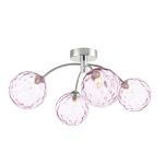 Izzy 4 Light G9 Polished Chrome Semi Flush Ceiling Light C/W Pink Dimpled Glass Shades