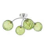Izzy 4 Light G9 Polished Chrome Semi Flush Ceiling Light C/W Green Dimpled Glass Shades