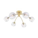 Izzy 6 Light G9 Matt Gold Semi Flush Ceiling Light C/W Clear Glass Shade & Inner Wire Detail