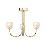 Jared 3 Light G9 Polished Gold Semi Flush Ceiling Fitting C/W Clear Dimpled Open Style Glass Shades