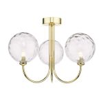 Jared 3 Light G9 Polished Gold Semi Flush Ceiling Fitting C/W Clear Dimpled Glass Shades