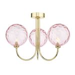 Jared 3 Light G9 Polished Gold Semi Flush Ceiling Fitting C/W Pink Dimpled Glass Shades