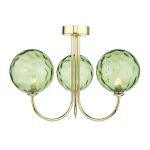 Jared 3 Light G9 Polished Gold Semi Flush Ceiling Fitting C/W Green Dimpled Glass Shades