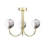 Jared 3 Light G9 Polished Gold Semi Flush Ceiling Fitting C/W 10cm Smoked & Clear Ribbed Glass Shades