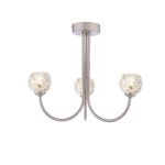 Jared 3 Light G9 Satin Nickel Semi Flush Ceiling Fitting C/W Clear Twisted Style Open Glass Shades