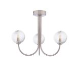 Jared 3 Light G9 Satin Nickel Semi Flush Ceiling Fitting C/W Clear Closed Ribbed Glass Shades