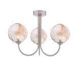 Jared 3 Light Satin Nickel Semi Flush Ceiling Fitting C/W Champagne Dimpled Glass Shades