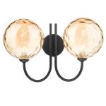 Jared 2 Light G9 Matt Black Wall Light With Pull C/W Champagne Dimpled Glass Shades