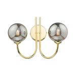 Jared 2 Light G9 Polished Gold Wall Light With Pull Cord C/W Smoked Glass Shades