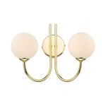 Jared 2 Light G9 Polished Gold Wall Light With Pull Cord C/W Opal Glass Shades
