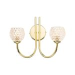 Jared 2 Light G9 Polished Gold Wall Light With Pull Cord C/W Clear Dimpled Open Style Glass Shades