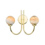 Jared 2 Light G9 Polished Gold Wall Light With Pull Cord C/W Planet Style Glass Shades