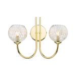 Jared 2 Light G9 Polished Gold Wall Light With Pull Cord C/W Clear Glass Shades & Inner Wire Detail