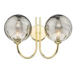 Jared 2 Light G9 Polished Gold Wall Light With Pull Cord C/W Smoked Dimpled Glass Shades