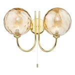 Jared 2 Light Polished Gold Wall Light With Pull Cord C/W Champagne Dimpled Glass Shades