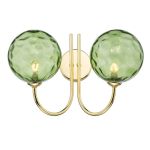 Jared 2 Light G9 Polished Gold Wall Light With Pull Cord C/W Green Dimpled Glass Shades
