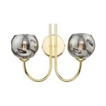 Jared 2 Light G9 Polished Gold Wall Light With Pull Cord C/W Smoked Organic Glass Shades