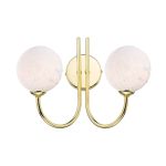 Jared 2 Light G9 Polished Gold Wall Light With Pull Cord C/W White Confetti Glass Shades