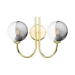 Jared 2 Light G9 Polished Gold Wall Light With Pull Cord C/W 10cm Smoked & Clear Ribbed Glass Shades