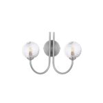 Jared 2 Light G9 Satin Nickel Wall Light With Pull Cord C/W Clear Closed Ribbed Glass Shades